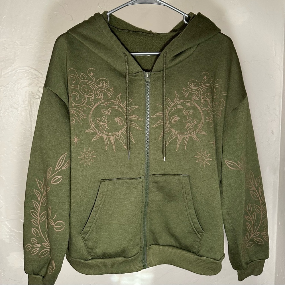 Green Hoodie with Sun and Moon Design